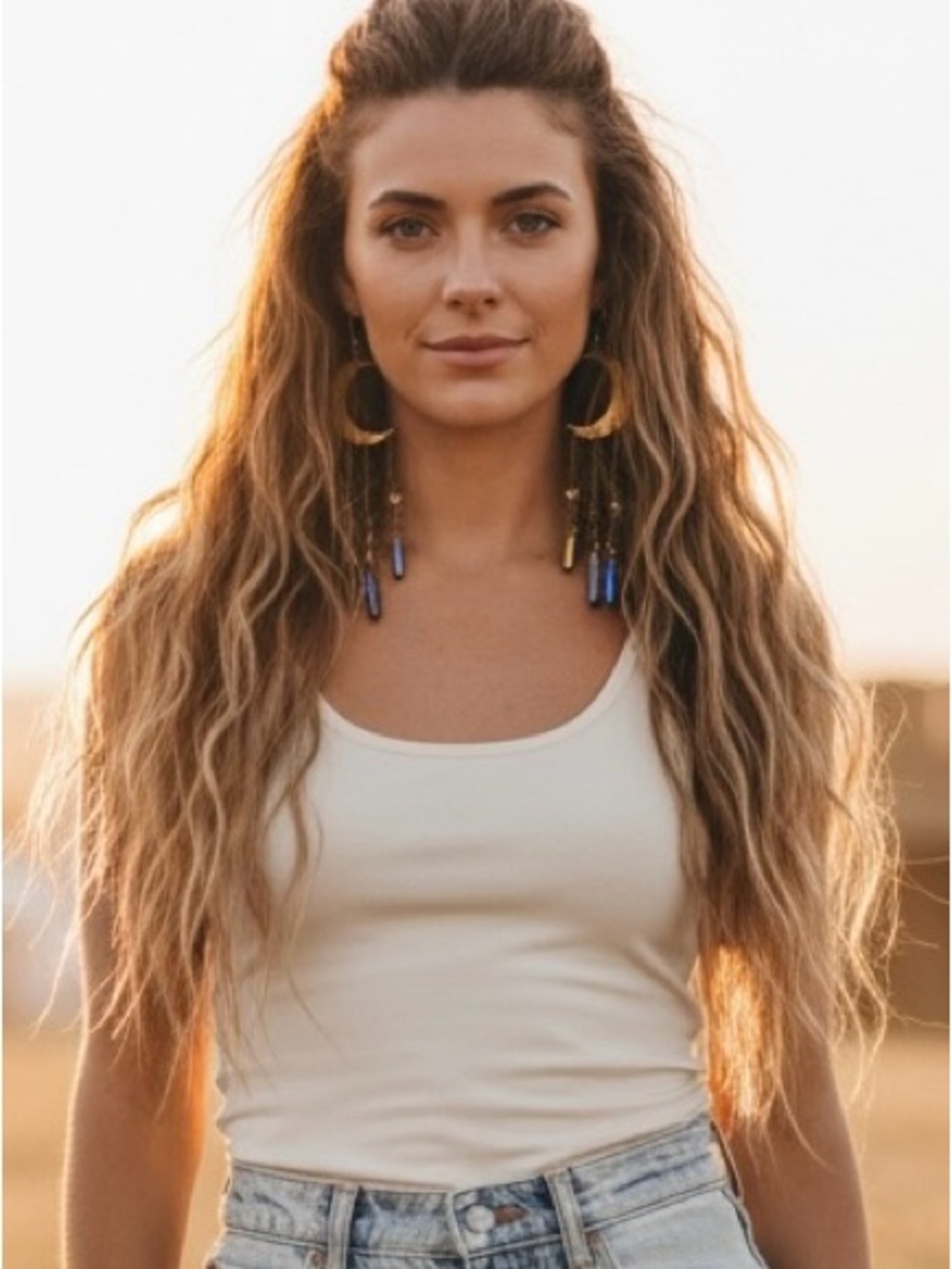 Boho Crescent Moon Crystal Dangle Statement Earrings Celestial